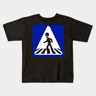 Alien pedestrian Crossing Sign Kids T-Shirt